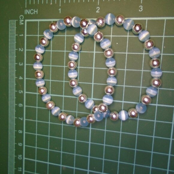 Blue Cats eye and 925 Sterling Silver beaded Bracelet - Picture 2 of 5